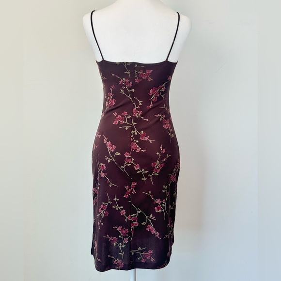 Vintage Y2k Teeze Me Deep Burgundy Dainty Pink Floral Fitted Dress - Picture 13 of 14